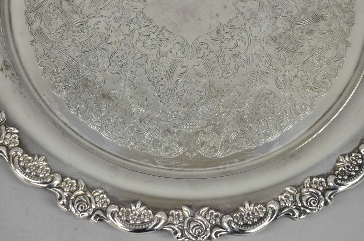 Vintage Oneida Victorian Silver Plated Twin Handle Round Bar Serving Tray