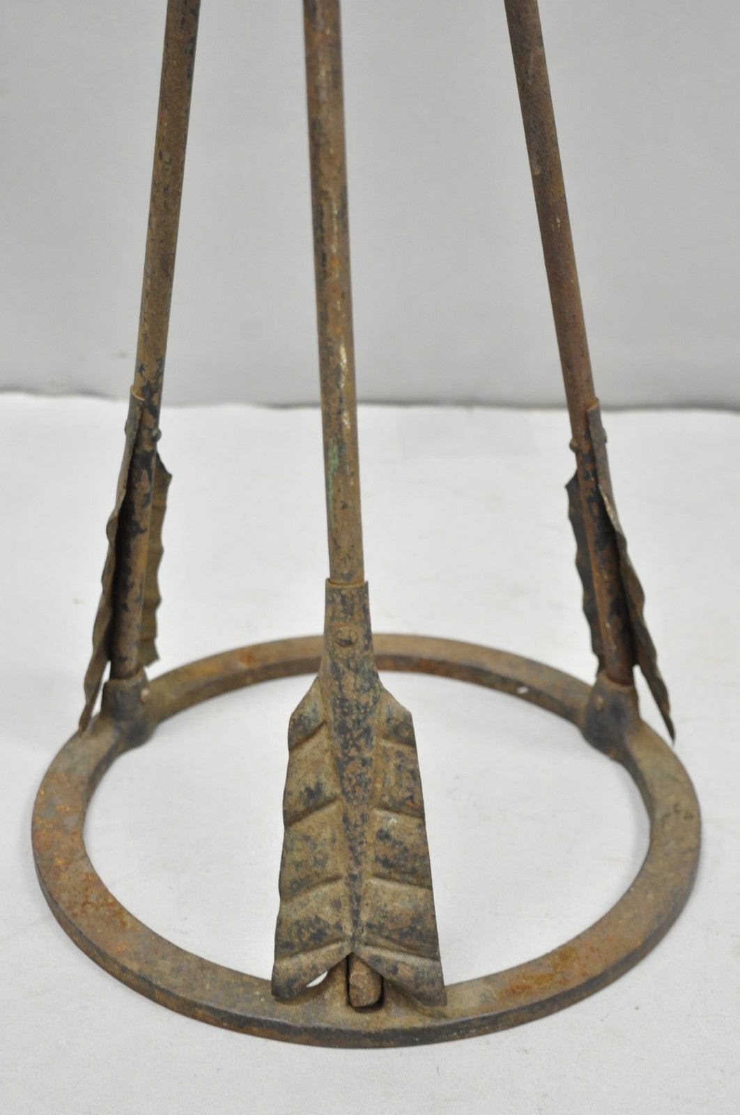 Antique Italian Neoclassical Wrought Iron Arrow Pedestal Tazza Plant Stand