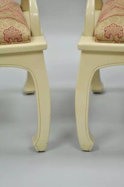 Vintage Oriental Horseshoe Ming Style Cream Lacquered Lounge Chairs - a Pair