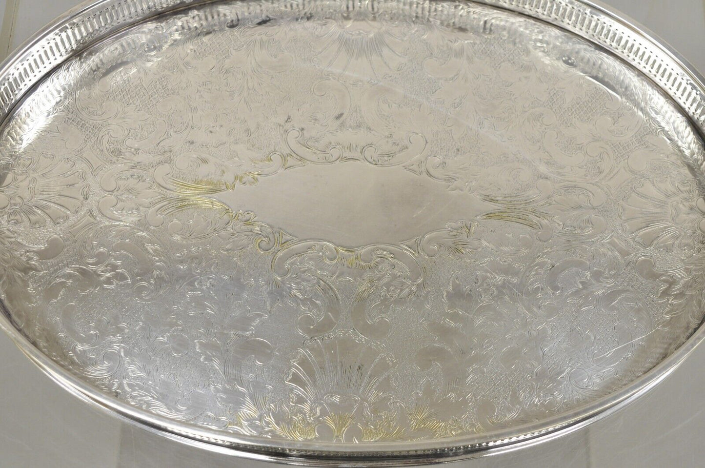 Vintage Sheffield England Victorian Style Oval Platter Tray w/ Raised Gallery