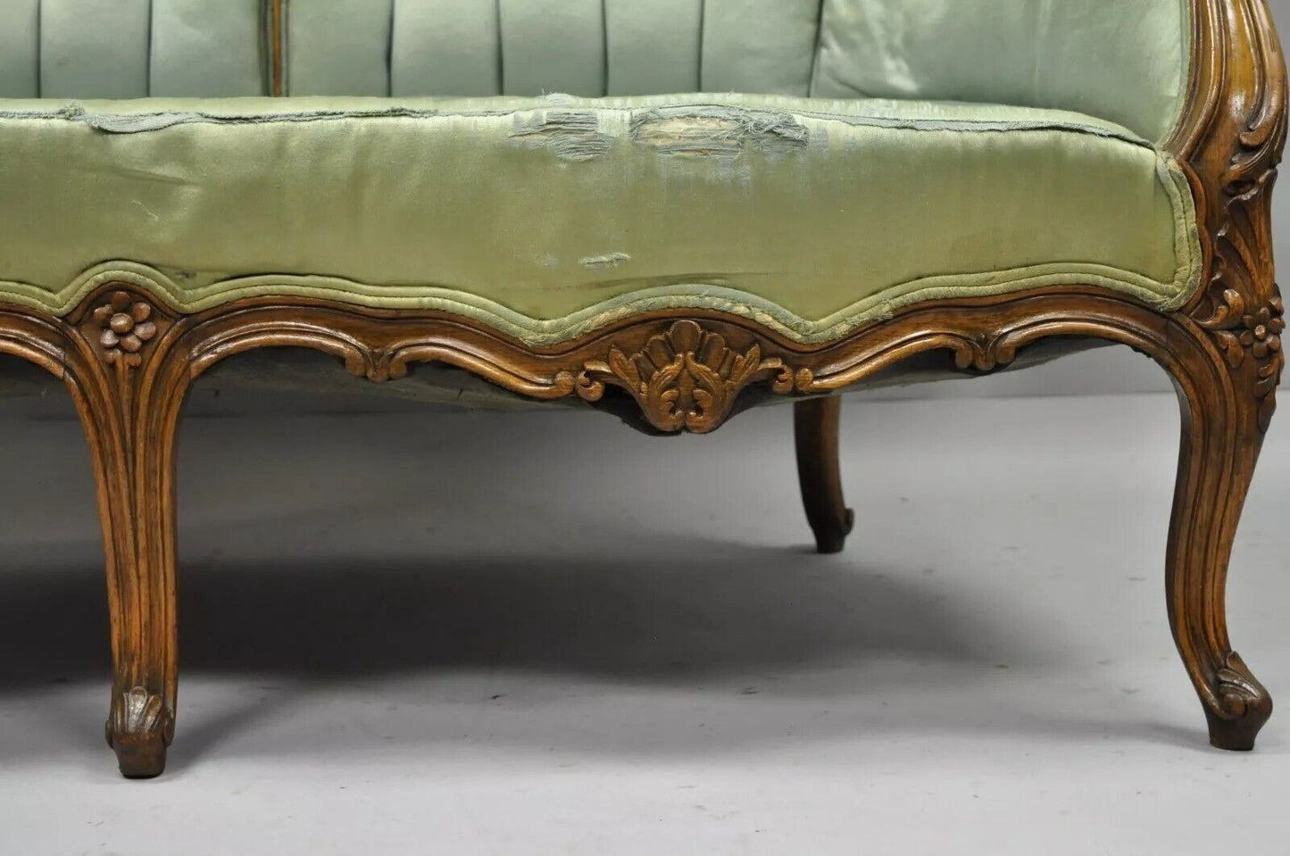 Antique French Louis XV Style Carved Walnut Double Hump Back Settee Loveseat