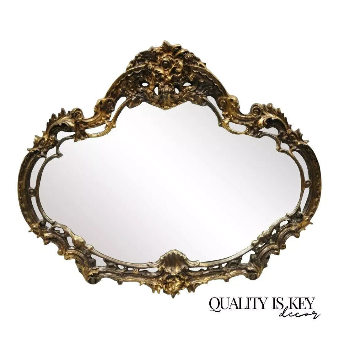Vintage Italian Gothic Baroque Style Gold Hollywood Regency Large Wall Mirror