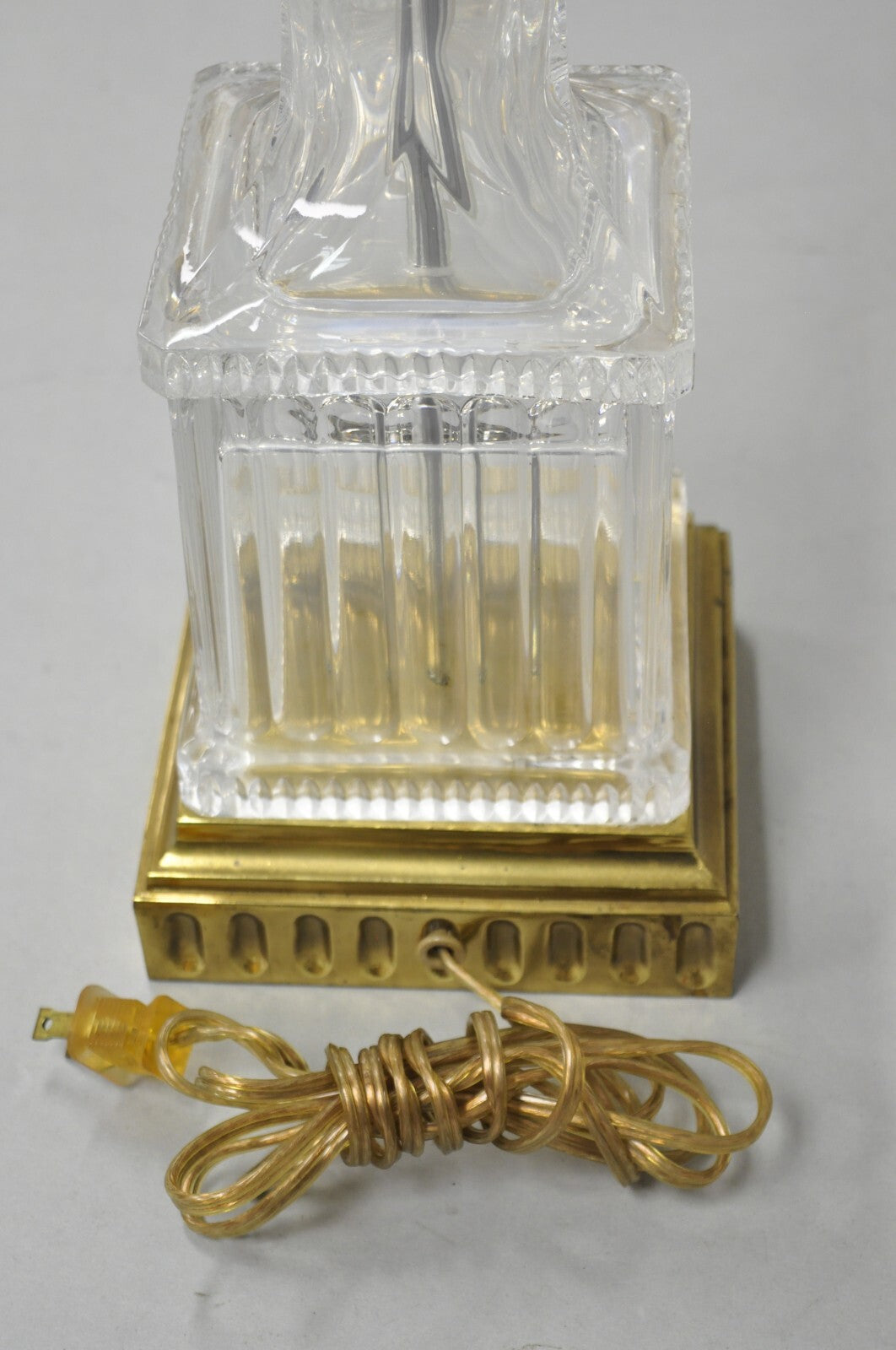 Vintage Ethan Allen Empire Style Glass Column Brass Base Table Lamp