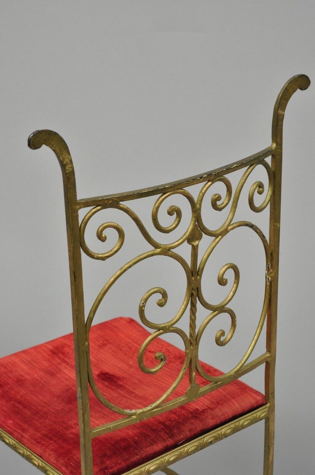 Antique Italian or Spanish Hollywood Regency Gold Iron Gothic Small Side Chair