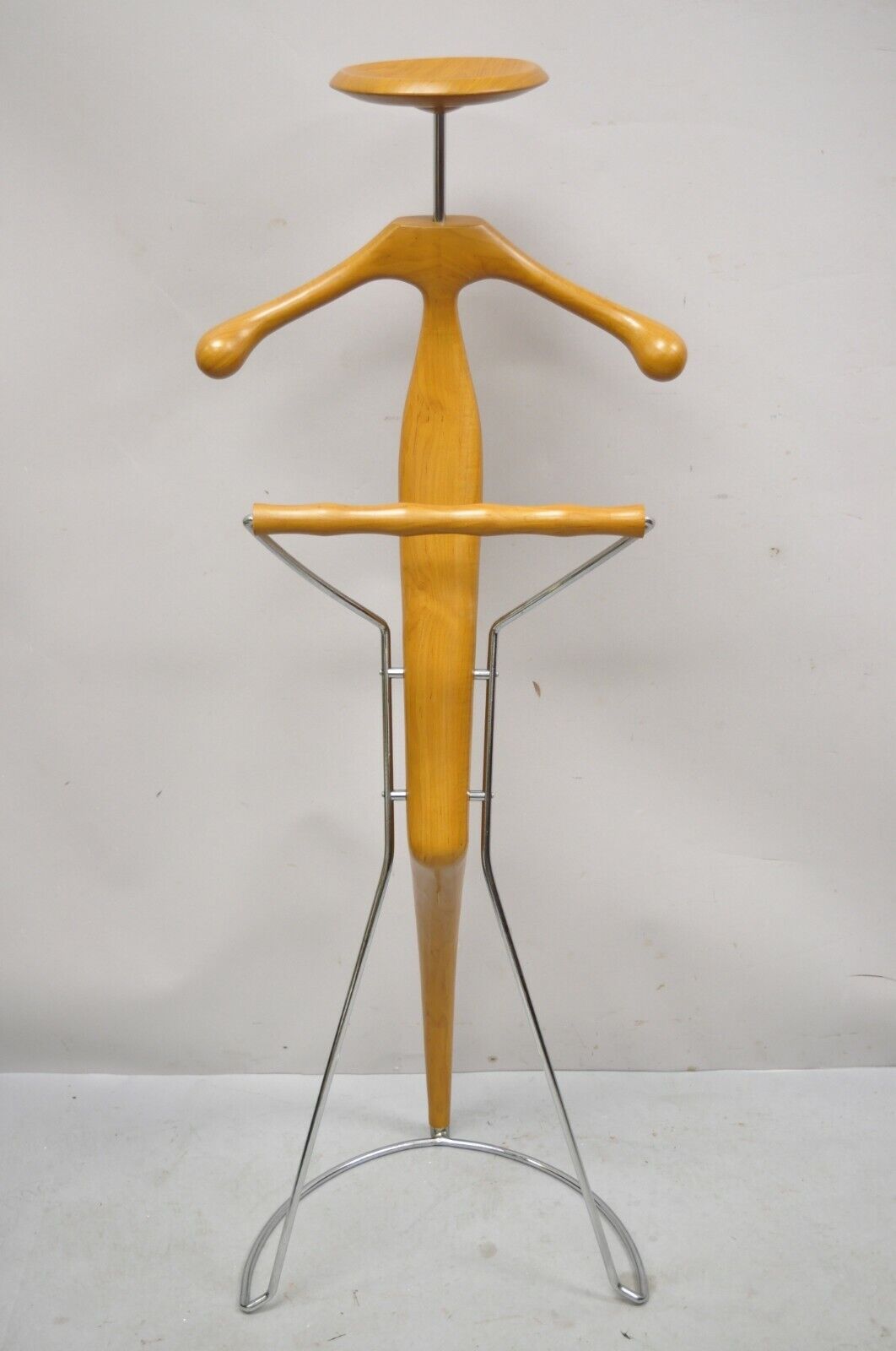 Post Modern Italian Sculpted Cherry Wood and Metal Clothing Valet by Porada