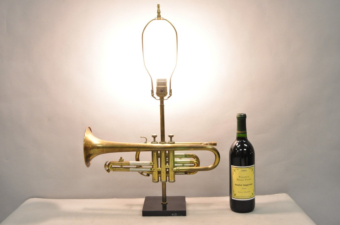 Vintage Hollywood Regency Emperor Brass Trumpet Horn Repurposed Table Lamp