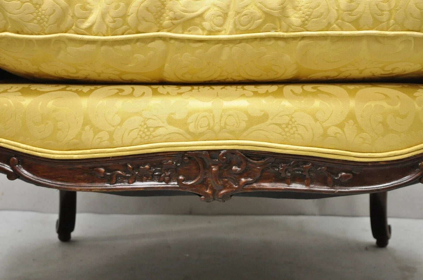 French Louis XV Style Gold Upholstered Wide Seat Lounge Chair Settee Bergere