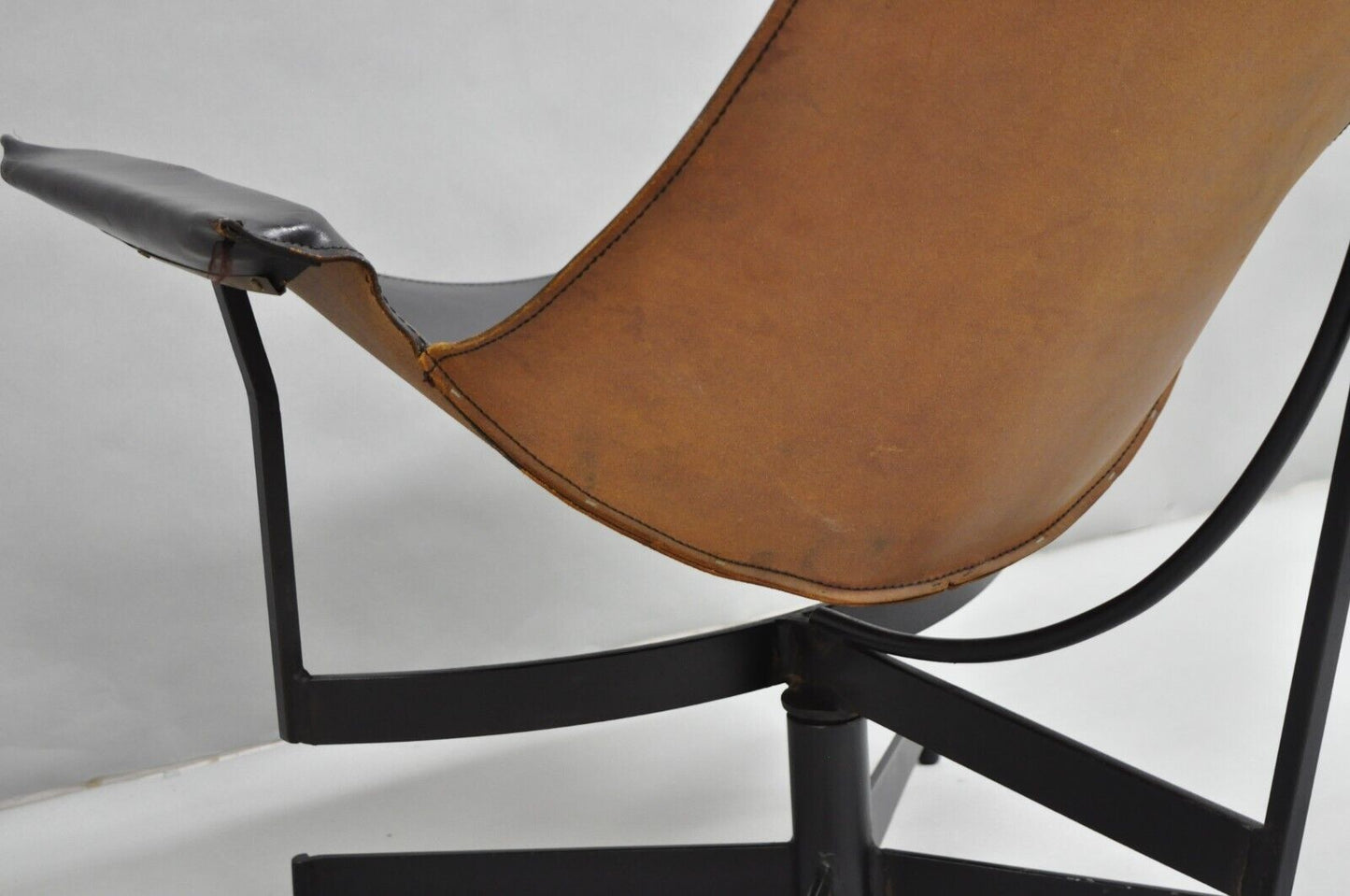 William Katavolos Mid Century Modern Black Leather Sling Steel K Lounge Chair