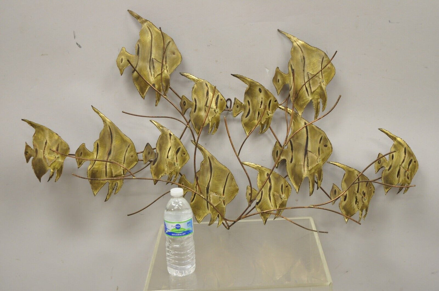 Vintage Bergasse Mid Century Modern Brass Metal School of Fish Wall Sculpture