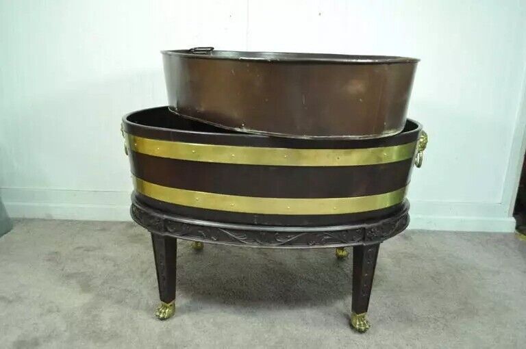19th Century George III Style Mahogany and Brass Wine Cooler Cellarette on Stand