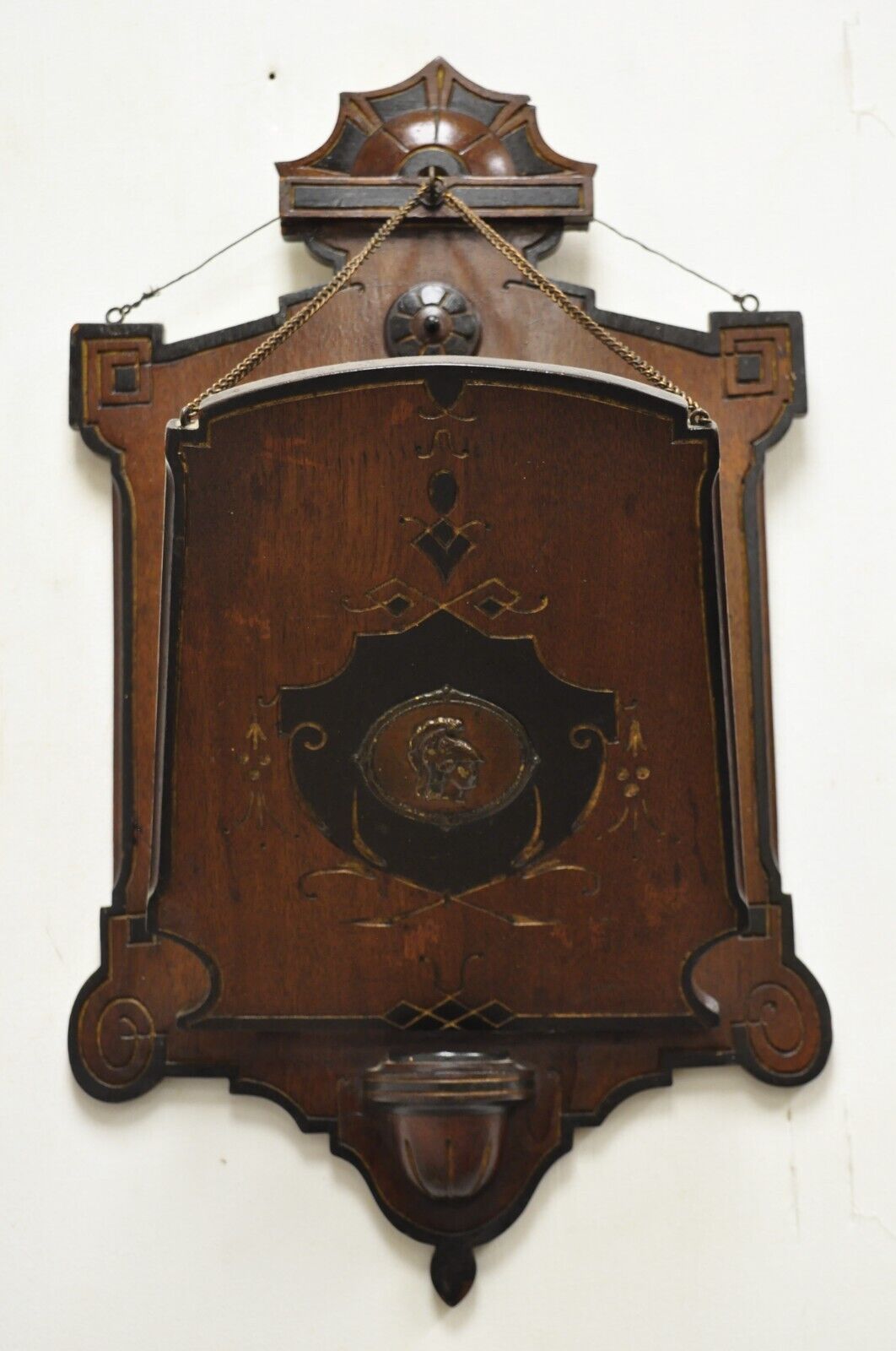 Antique Victorian Carved Walnut Wall Hanging Letter Mail Document Holder