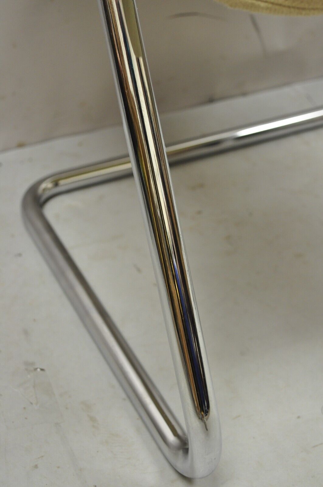 Mid Century Modern Tubular Chrome Cantilever Side Chair with Burlap Seat