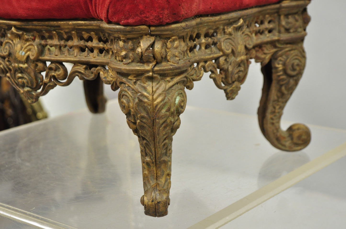 Antique Victorian Cast Iron Ornate Gold Heavy Metal Petite Footstool Ottoman