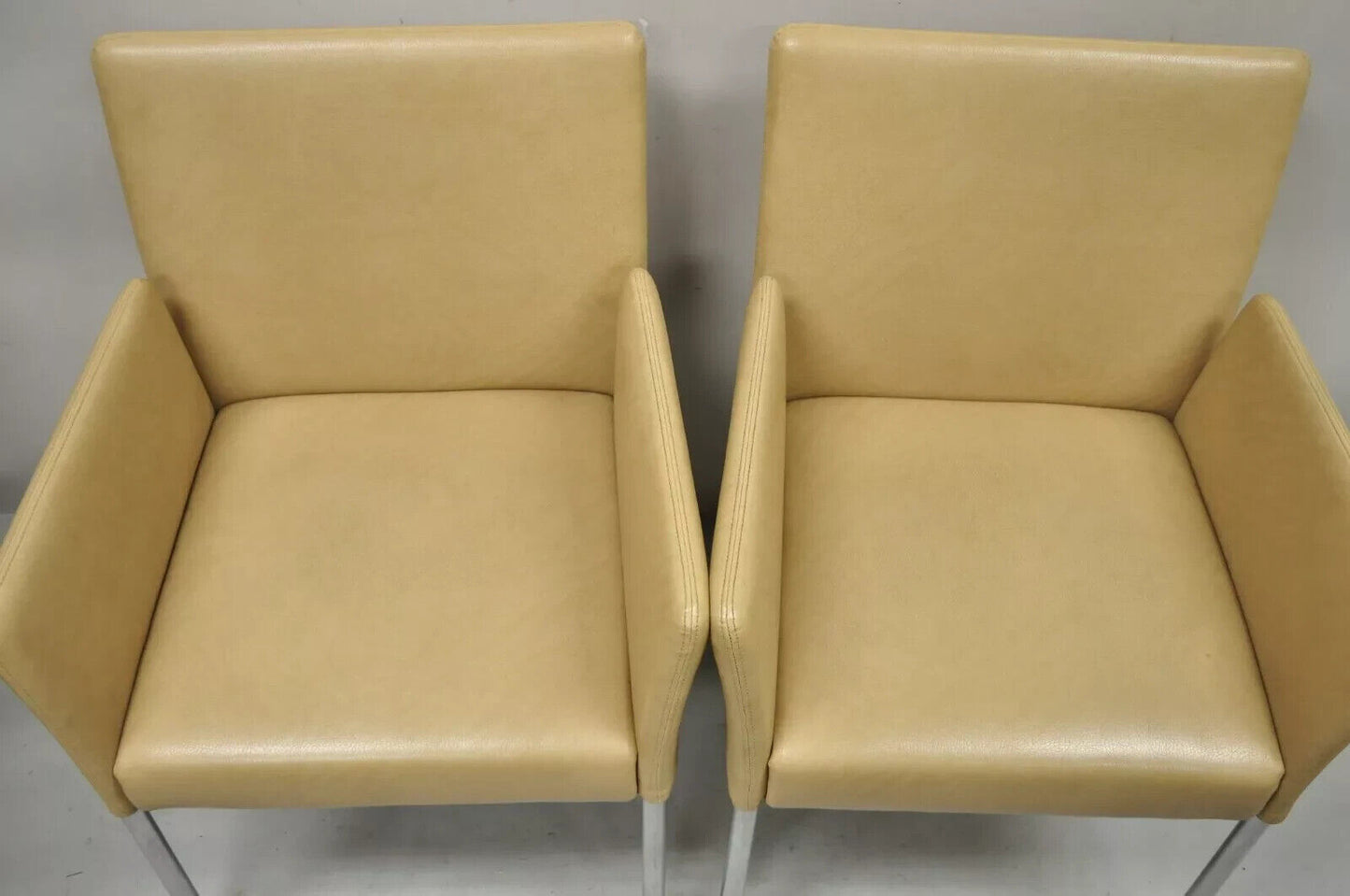 Coalesce Steelcase Beige Leather Model 1510 Switch Guest Arm Chair (A) - a Pair