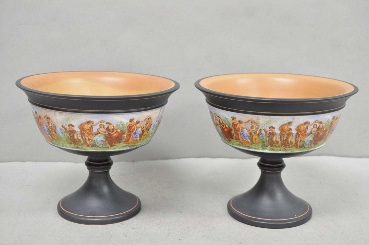 Ceramiche Florentine Italian Neoclassicall Terracotta Pottery Compote Dish, Pair