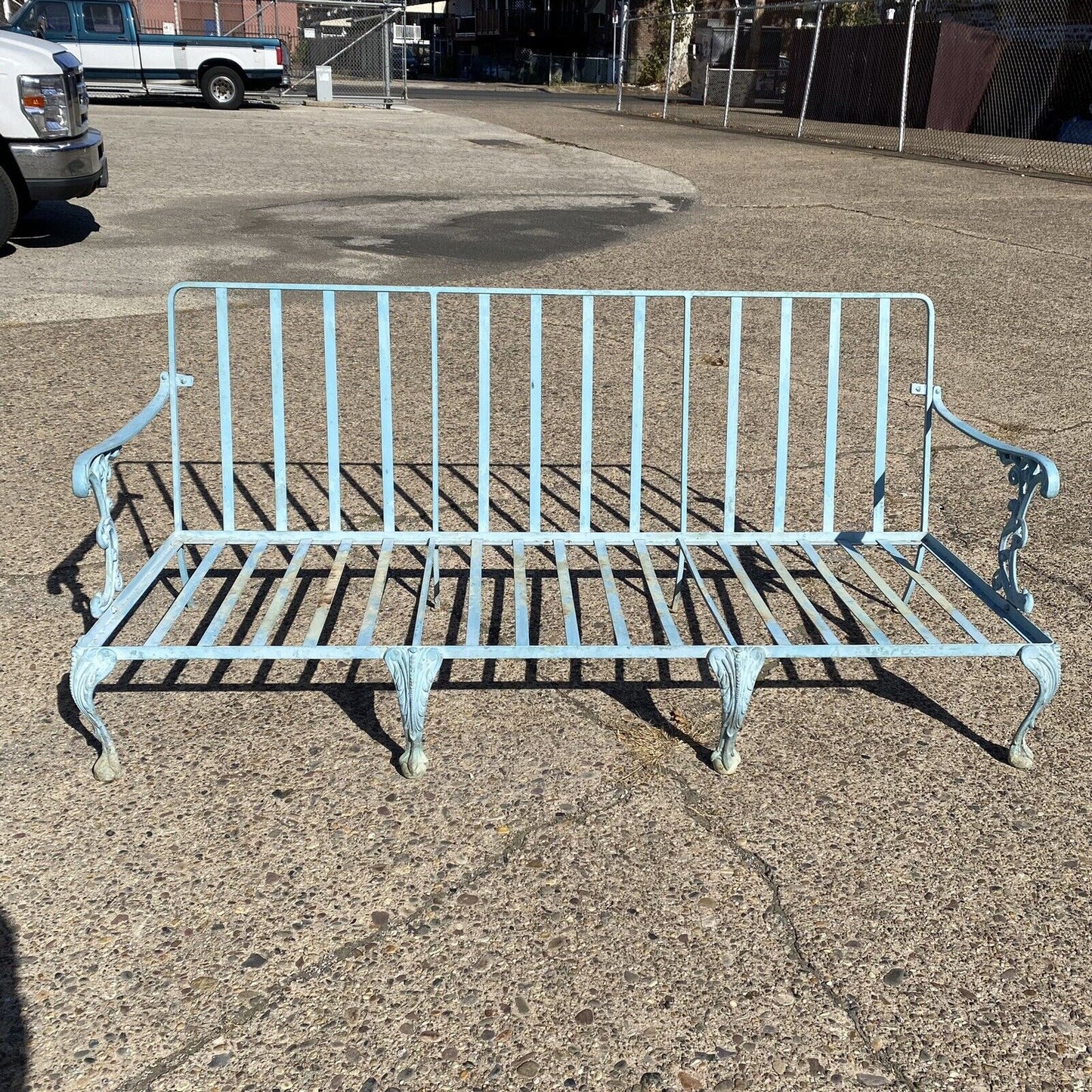 Vintage Molla Cast Aluminum Victorian Style Blue Painted Garden Patio Sofa