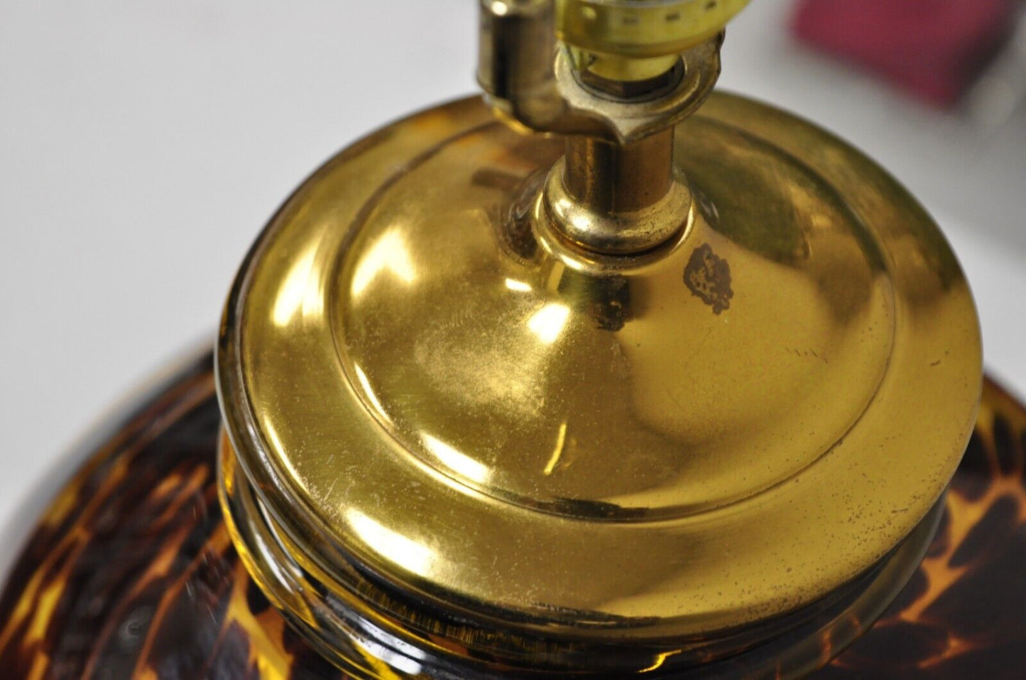 Vintage Chinoiserie Hollywood Regency Tortoise Shell Blown Glass Table Lamp