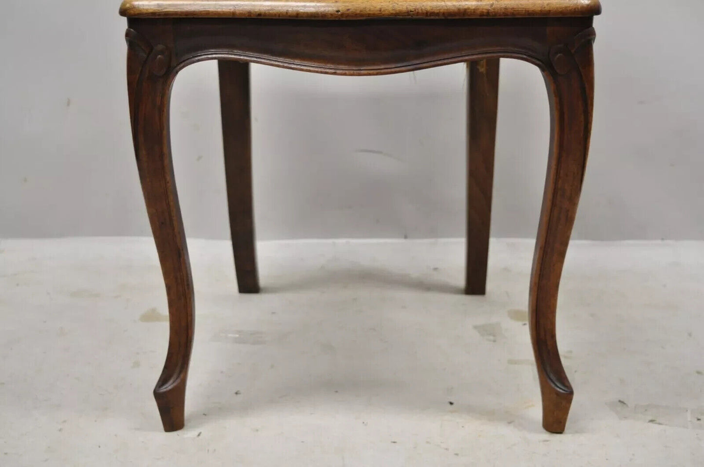 Antique French Louis XV Style Brown Embossed Leather Walnut Side Chair (C)