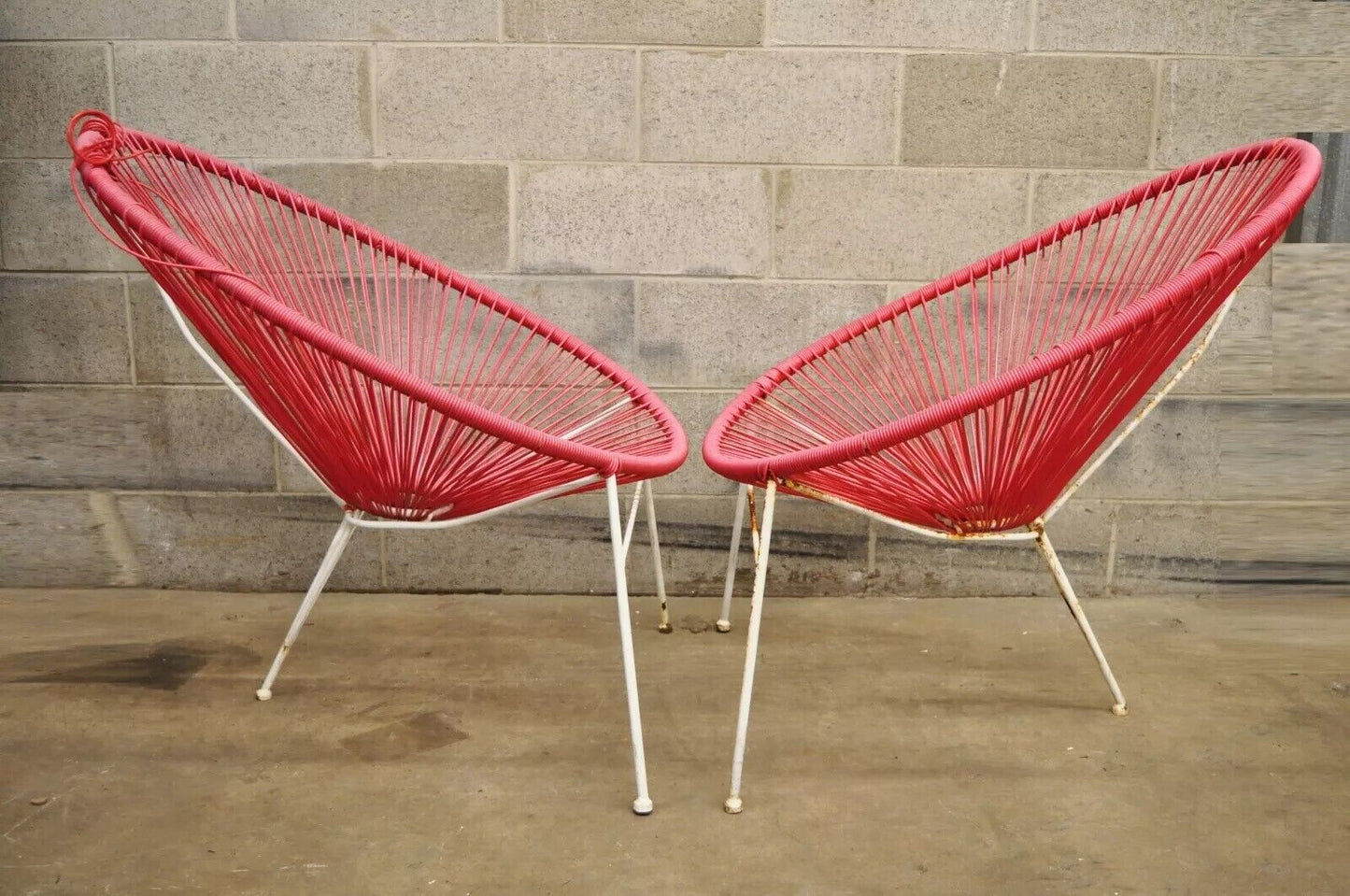 Vintage Mid Century Modern Vinyl Rope Hoop Wrought Iron Acapulco Chairs - a Pair