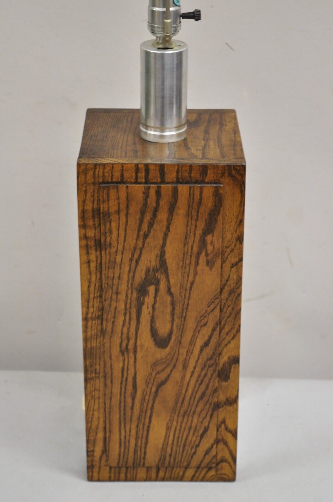 Vintage Mid Century Modern Oak Wood & Double Sided Mirror Cubist Table Lamp