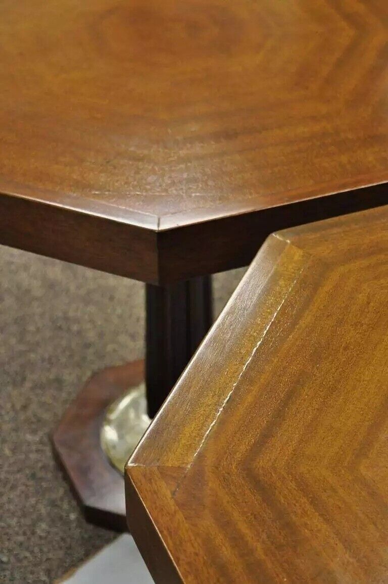 Art Deco Grosfeld House Style Octagonal Mahogany & Lucite Pedestal Side Tables