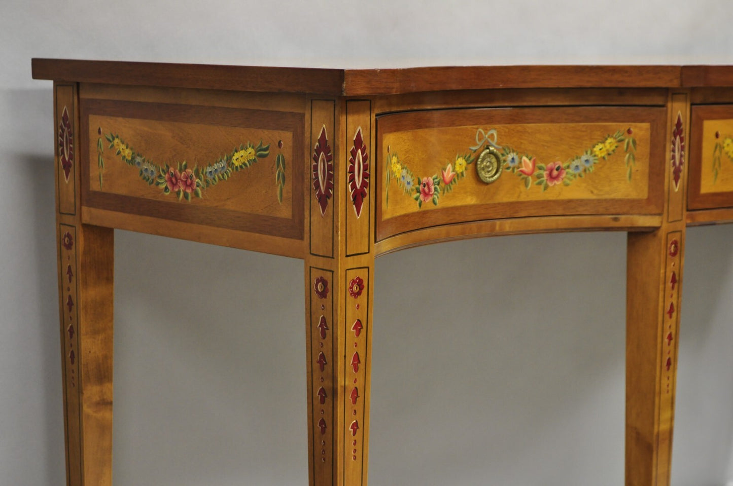 Wellington Hall English Adams Style Paint Decorated Satinwood Sideboard Buffet
