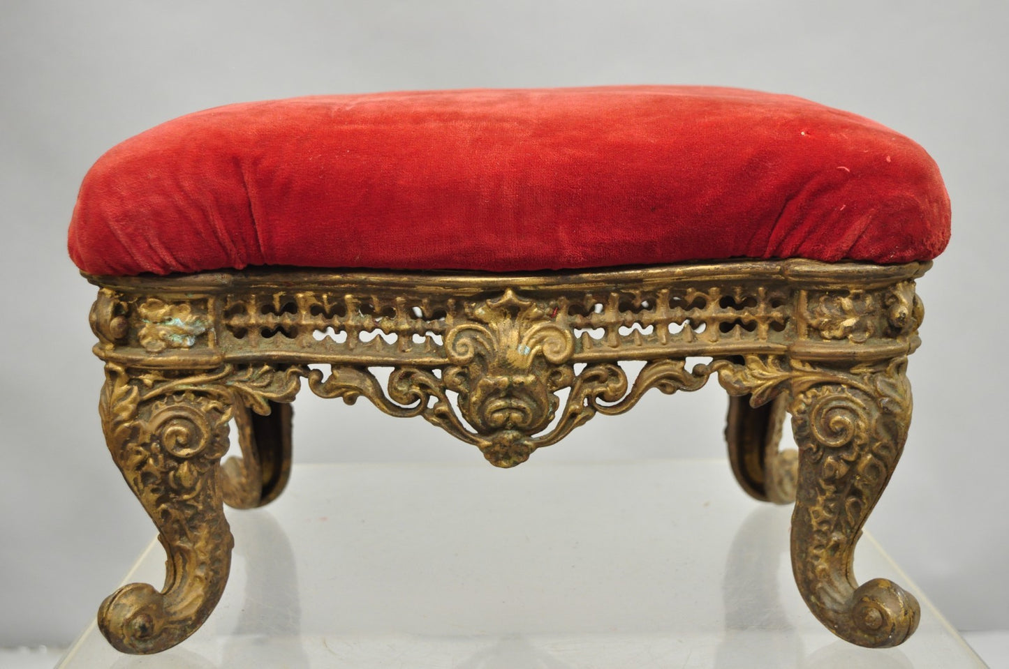 Antique Victorian Cast Iron Ornate Gold Heavy Metal Petite Footstool Ottoman