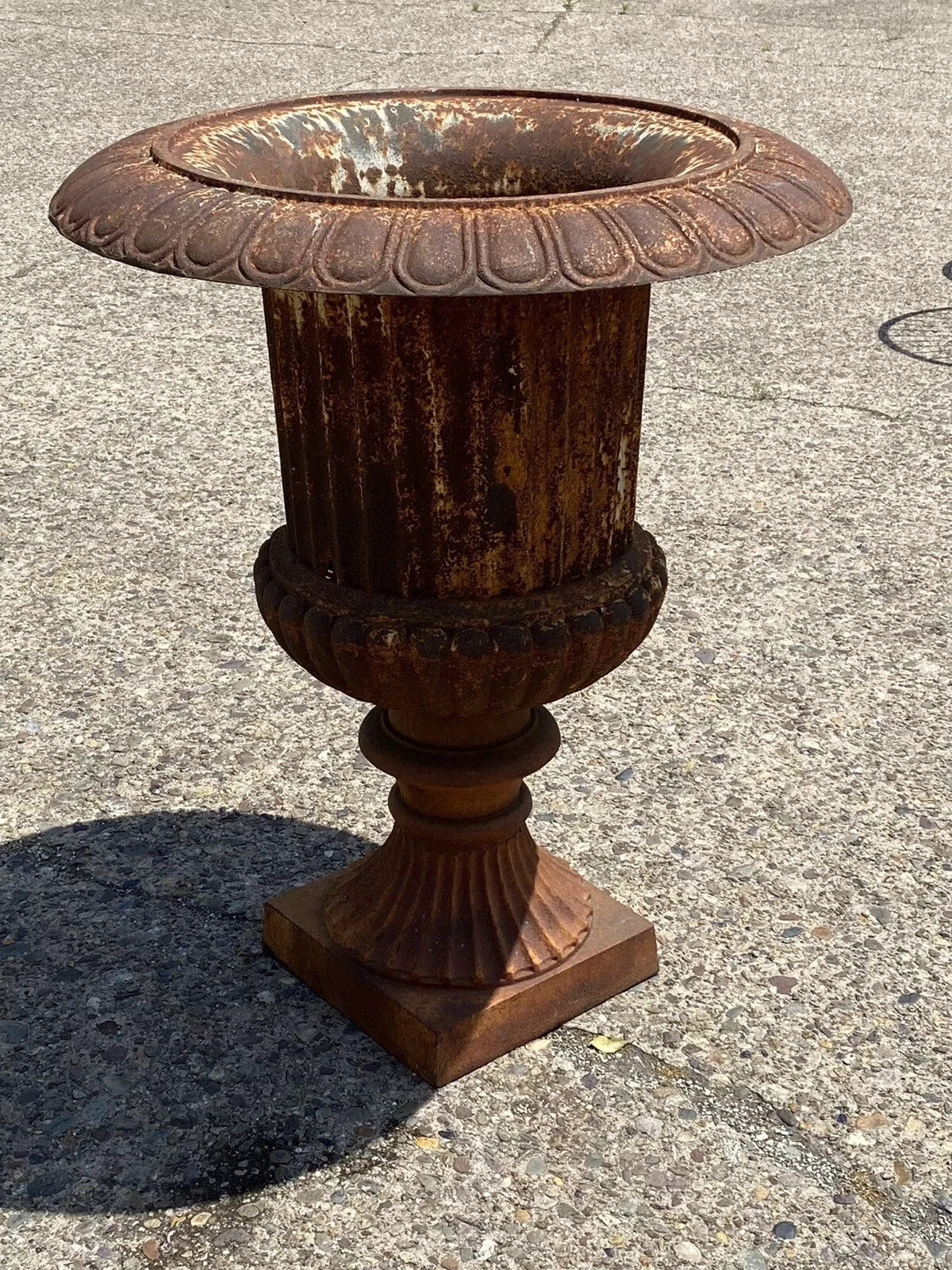 French Large Cast Iron 40" Tall Campana Urn Style Fluted Outdoor Garden Planter