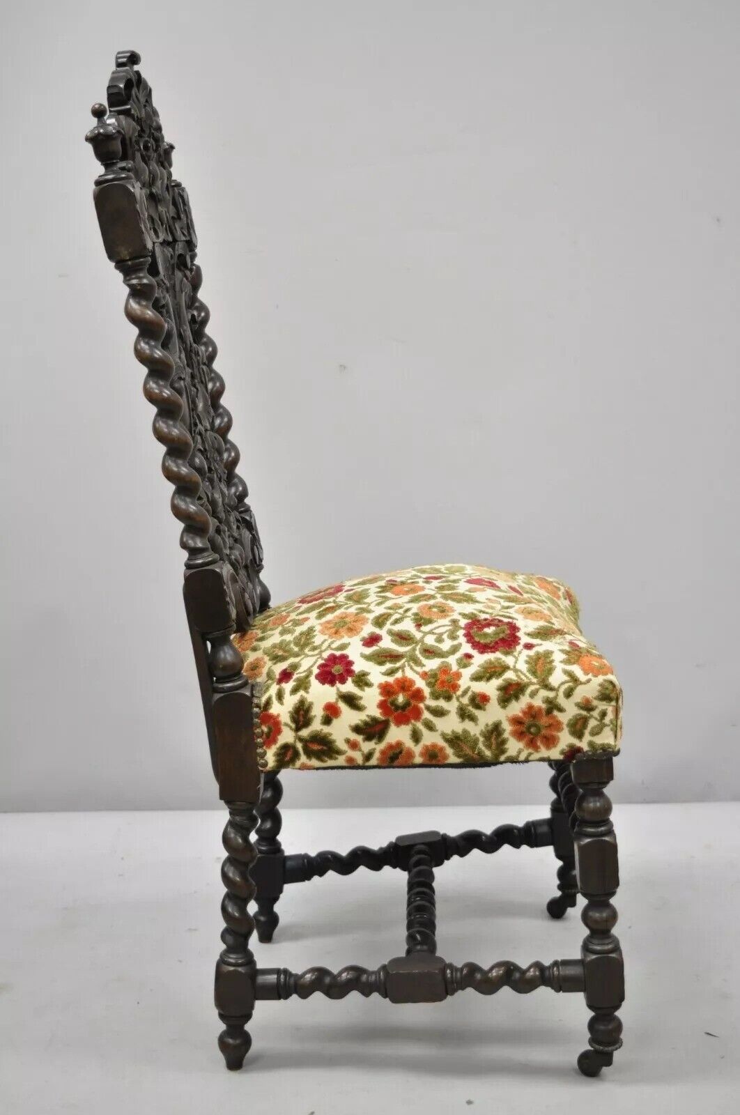 Antique 19th C. Renaissance Revival Carved Walnut Figural Throne Side Chair