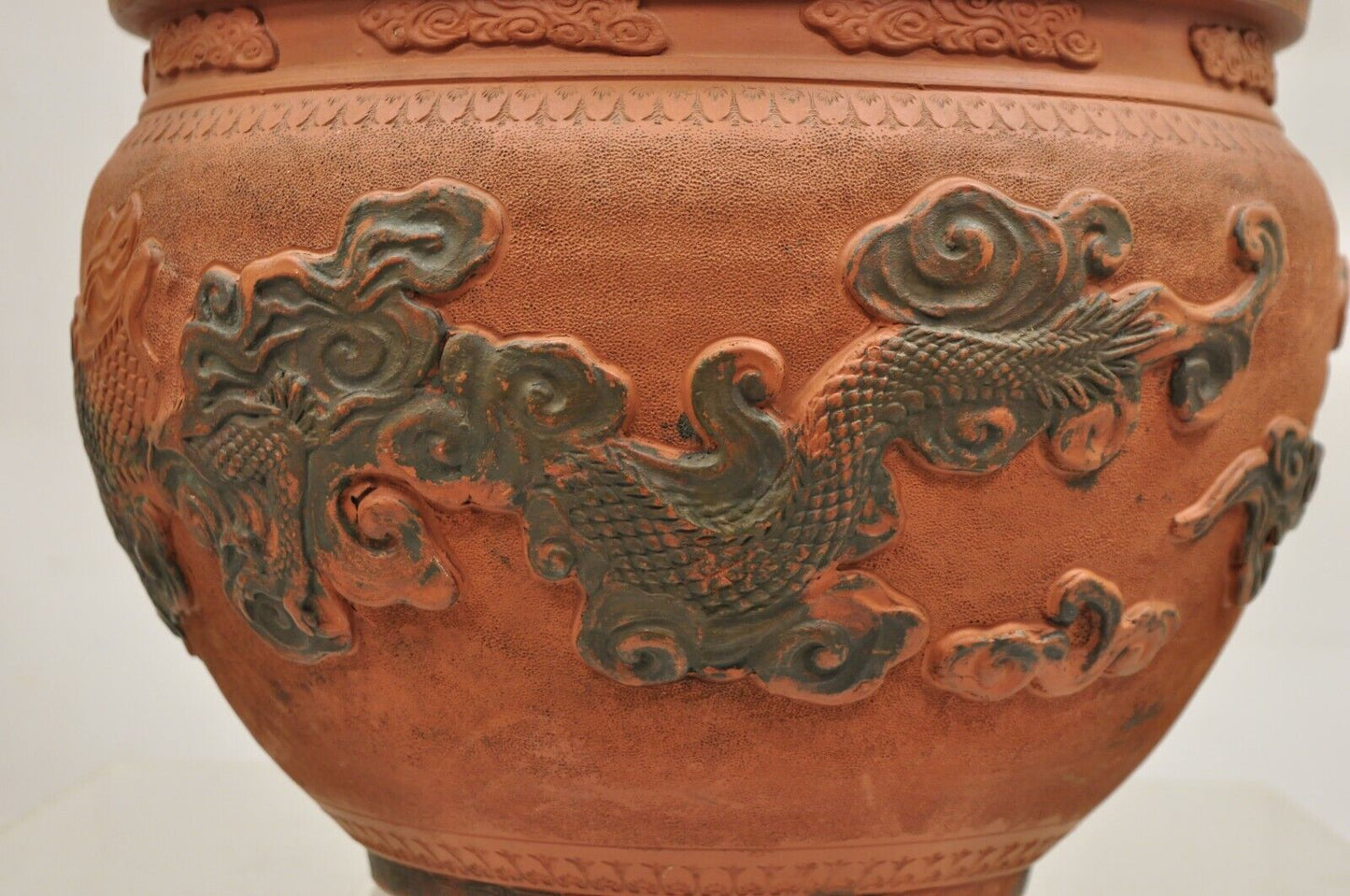 Vintage Japanese Tokoname Ware Dragon Jardiniere Terracotta Cachepot Vase