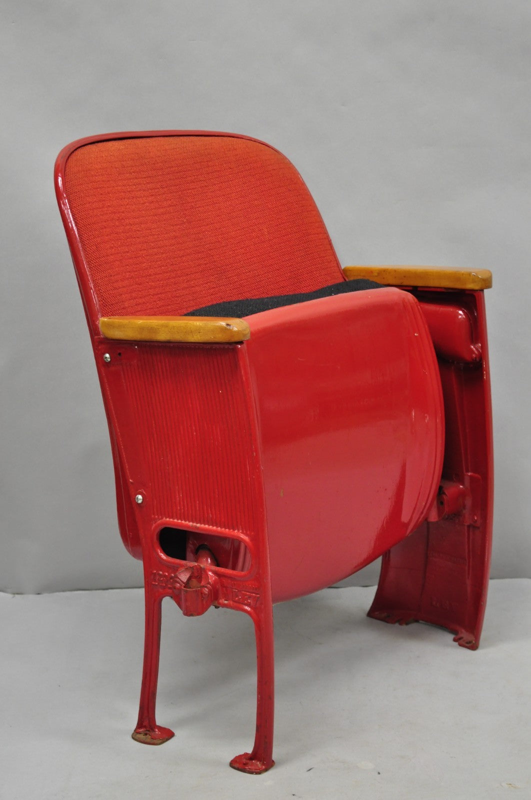 Antique Art Deco Red Painted Authentic Upholstered Movie Theater Chair