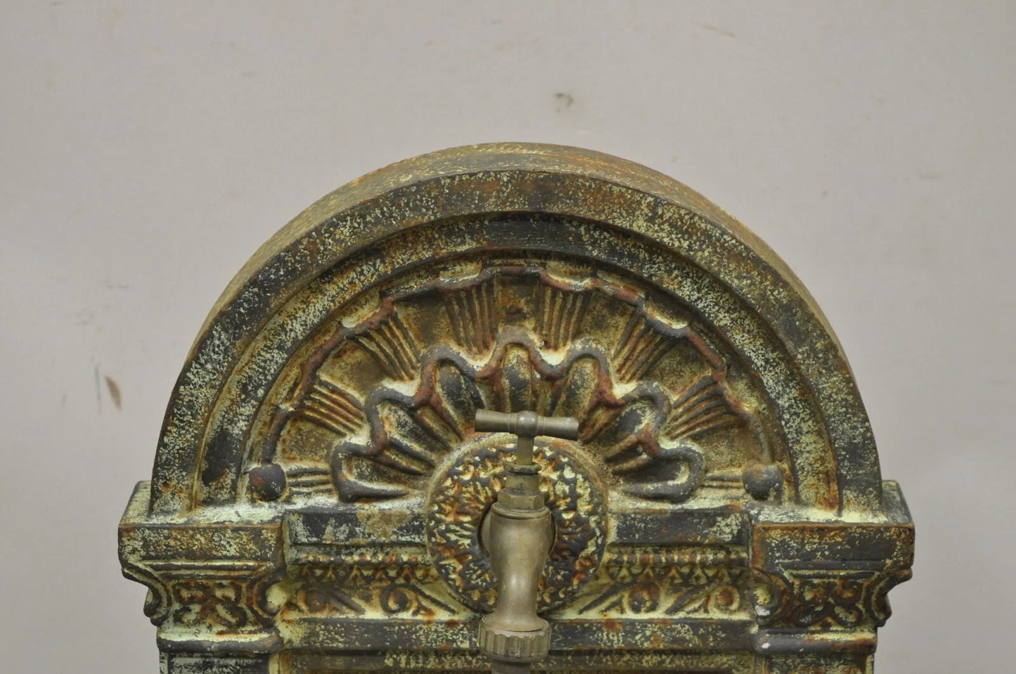 French Neoclassical Style Cast Iron Serpent Trident Garden Wall Water Fountain