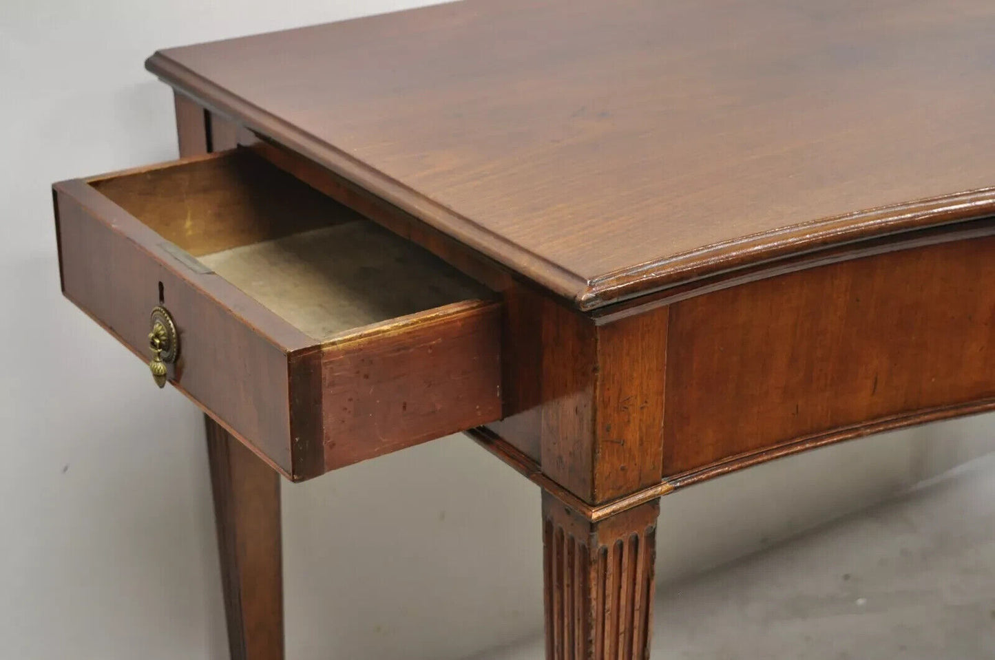 English Edwardian Mahogany 2 Drawer Demilune Sideboard Console Table Server