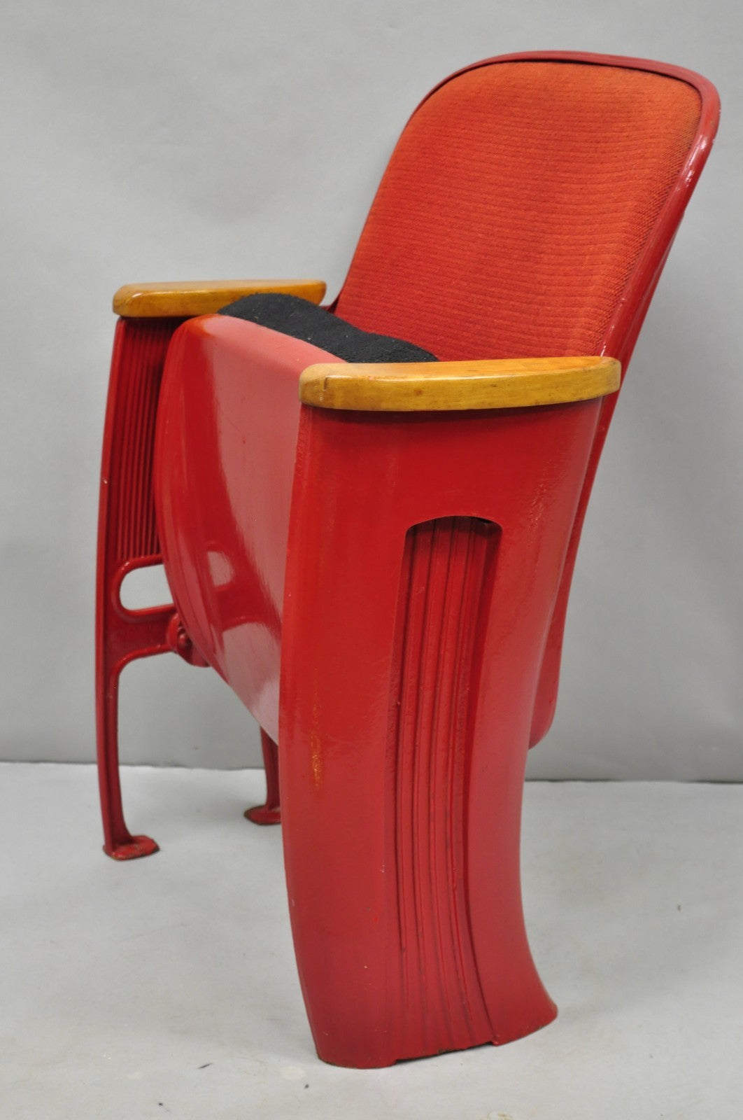 Antique Art Deco Red Painted Authentic Upholstered Movie Theater Chair