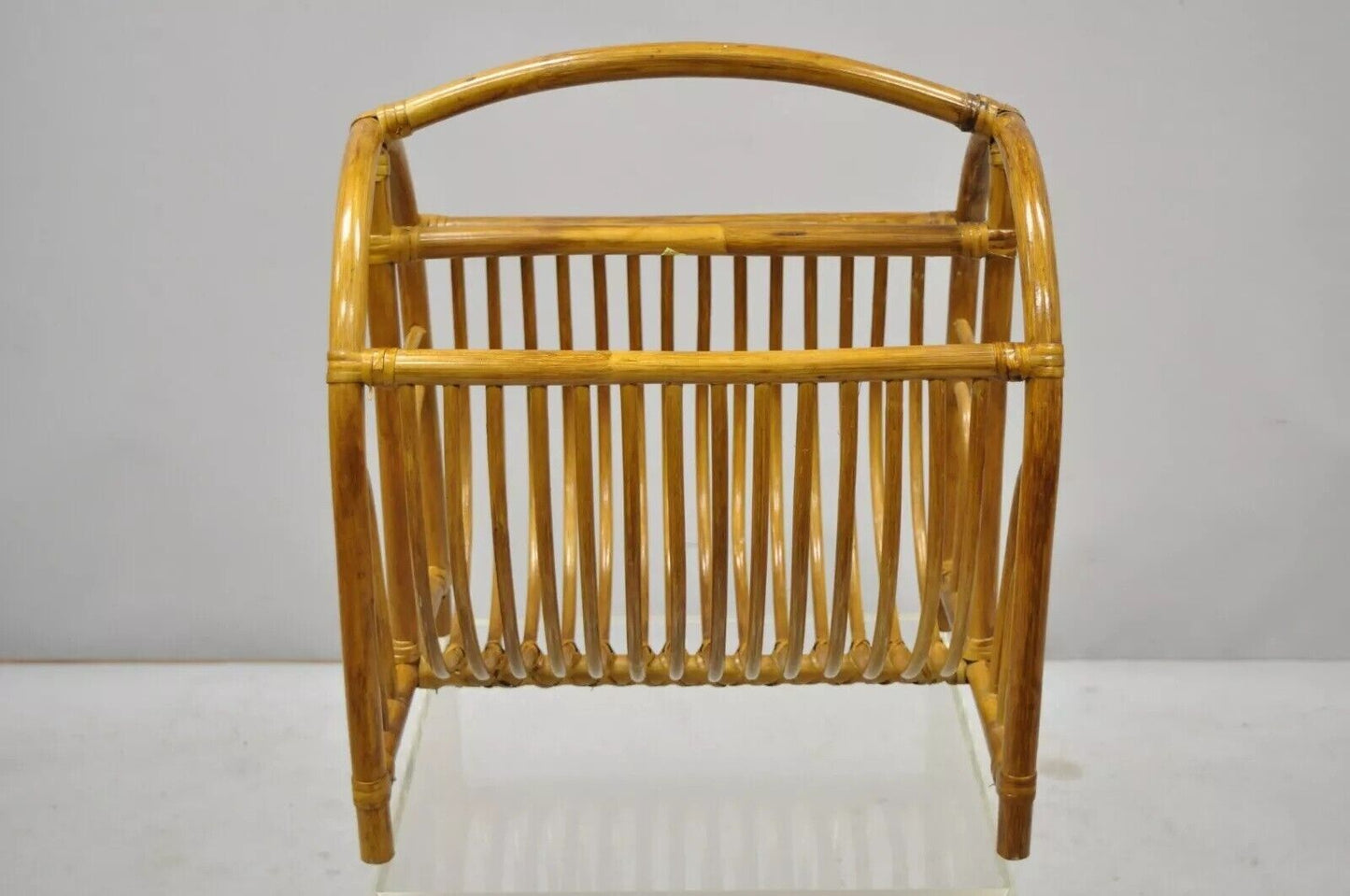 Vintage Bamboo Hollywood Regency Tiki Rattan Magazine Rack Stand Holder