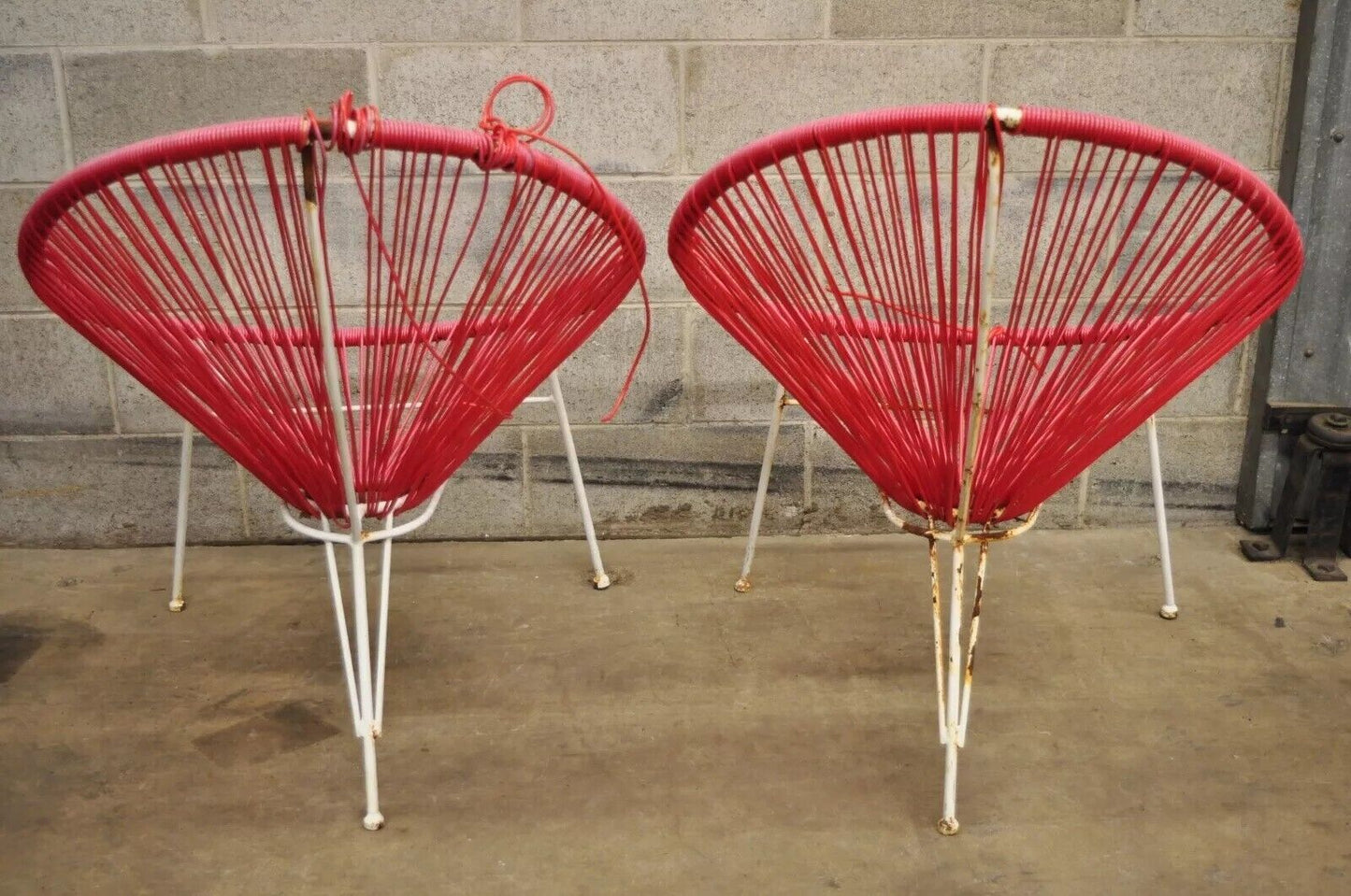 Vintage Mid Century Modern Vinyl Rope Hoop Wrought Iron Acapulco Chairs - a Pair