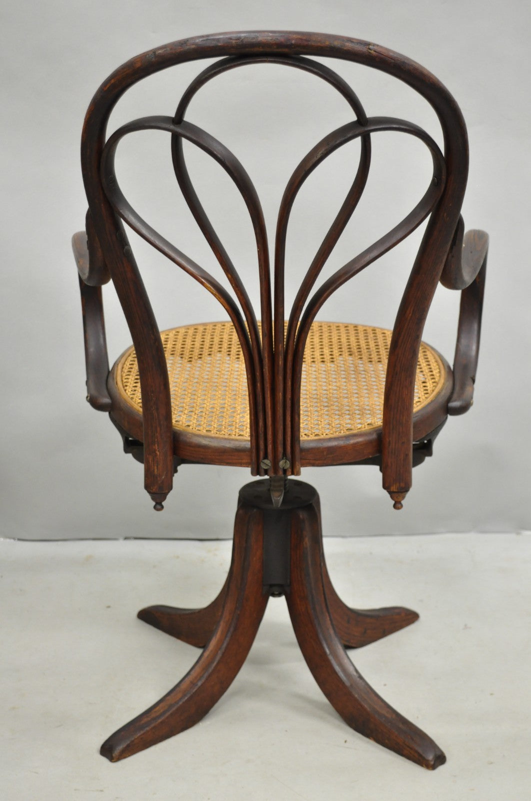 Antique Arts & Crafts Michael Thonet Oak Bentwood & Cane Swivel Captains Chair