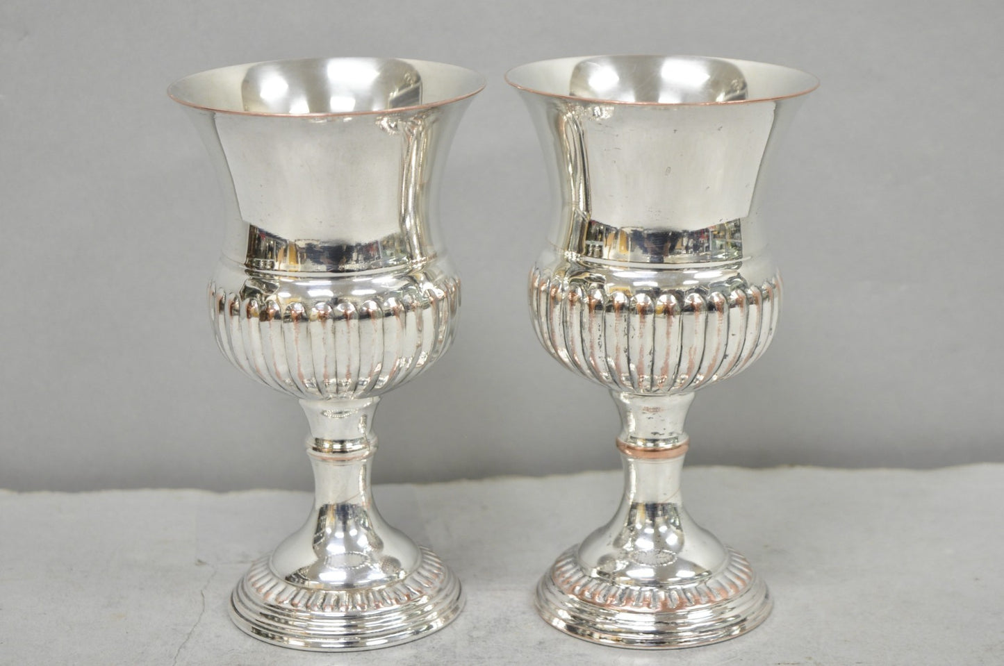 Vintage English Georgian Style Silver Plated Wine Goblet Cup Barware - a Pair