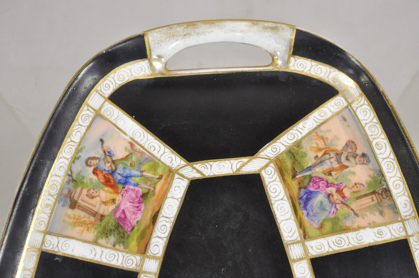 Royal Vienna Style Bohemia Czecho-Slovakia Black Porcelain Tea Set - 12 pcs