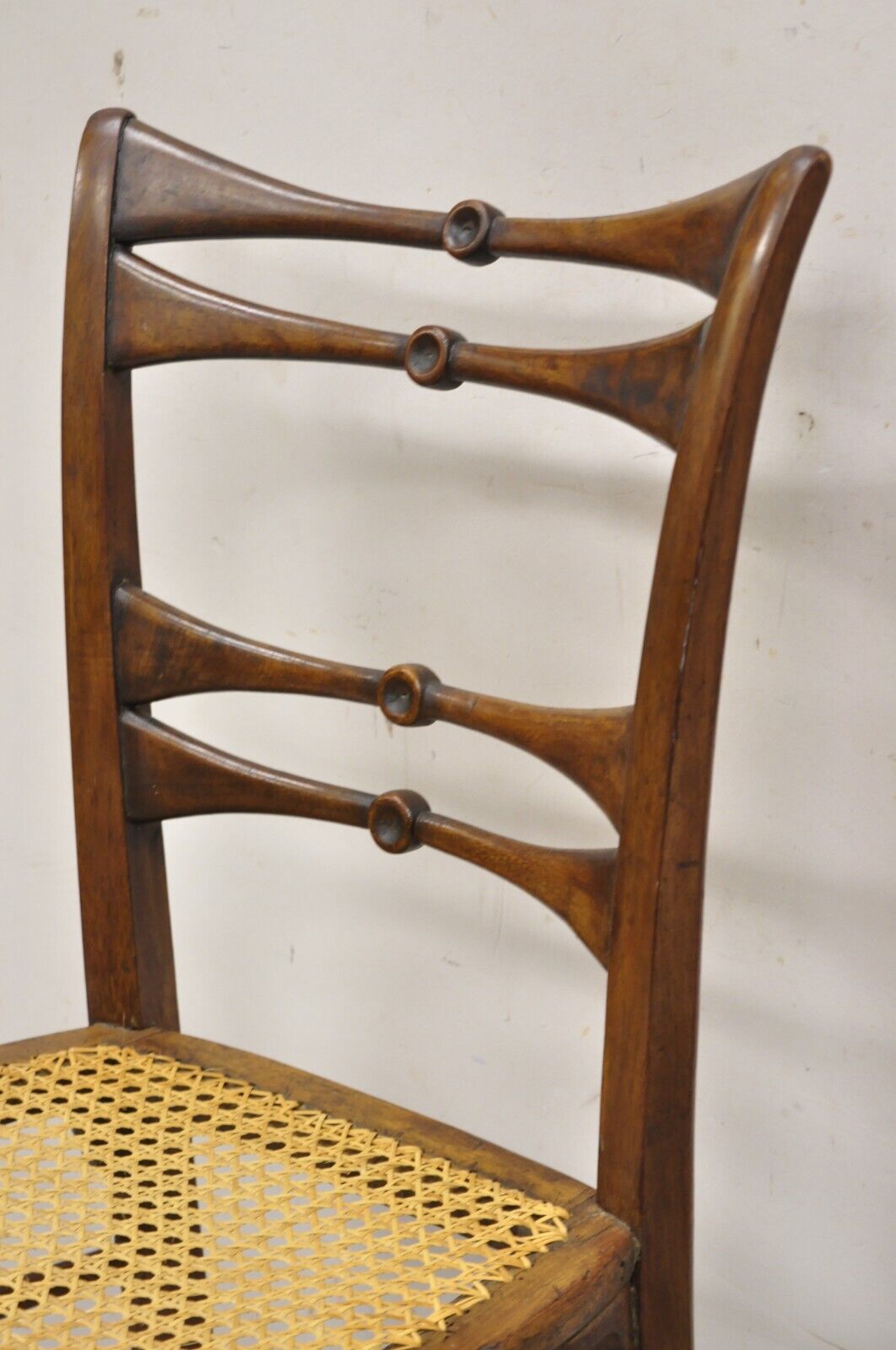 Antique Italian Biedermeier Arts & Crafts Walnut Bowtie Chiavari Side Chair Pair