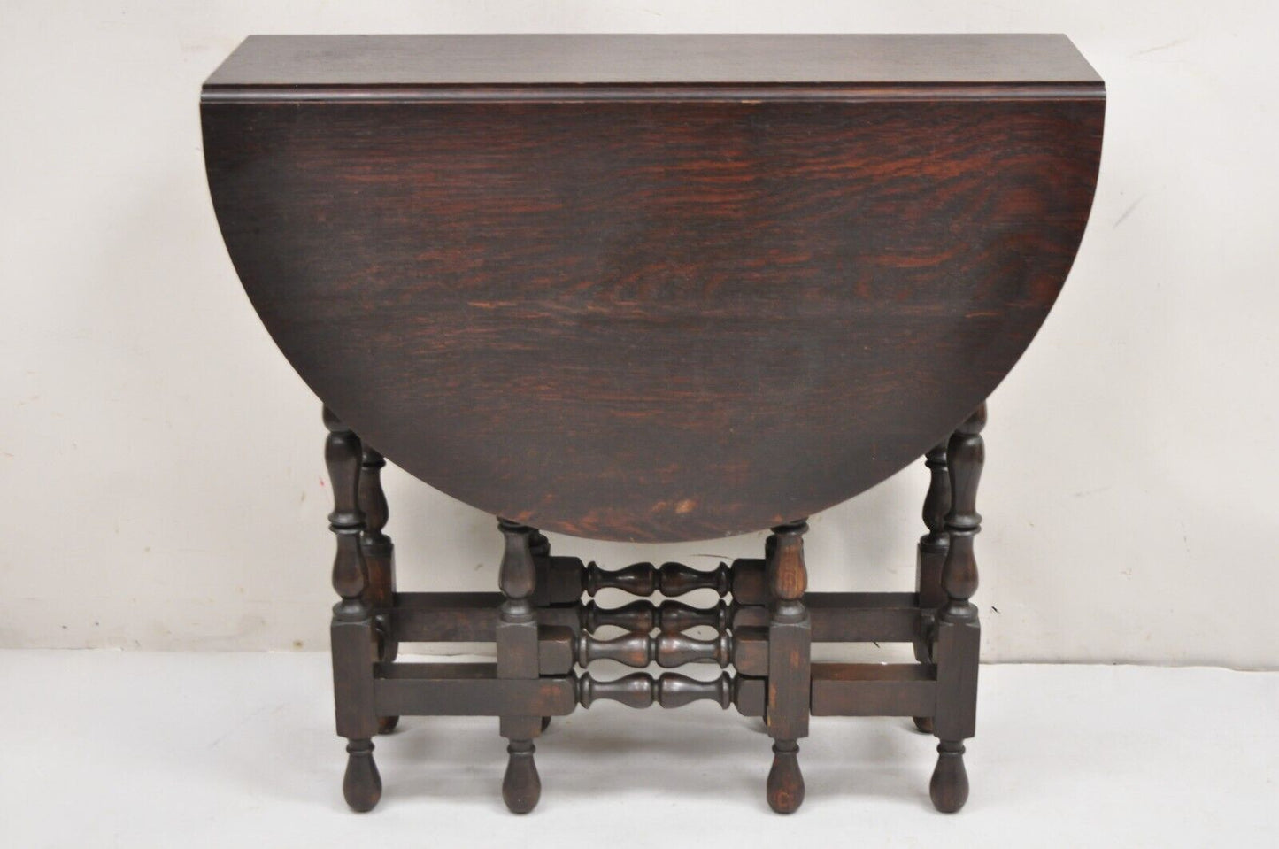 Antique English Jacobean Oak Wood Barley Twist Small Oval Drop Leaf Table
