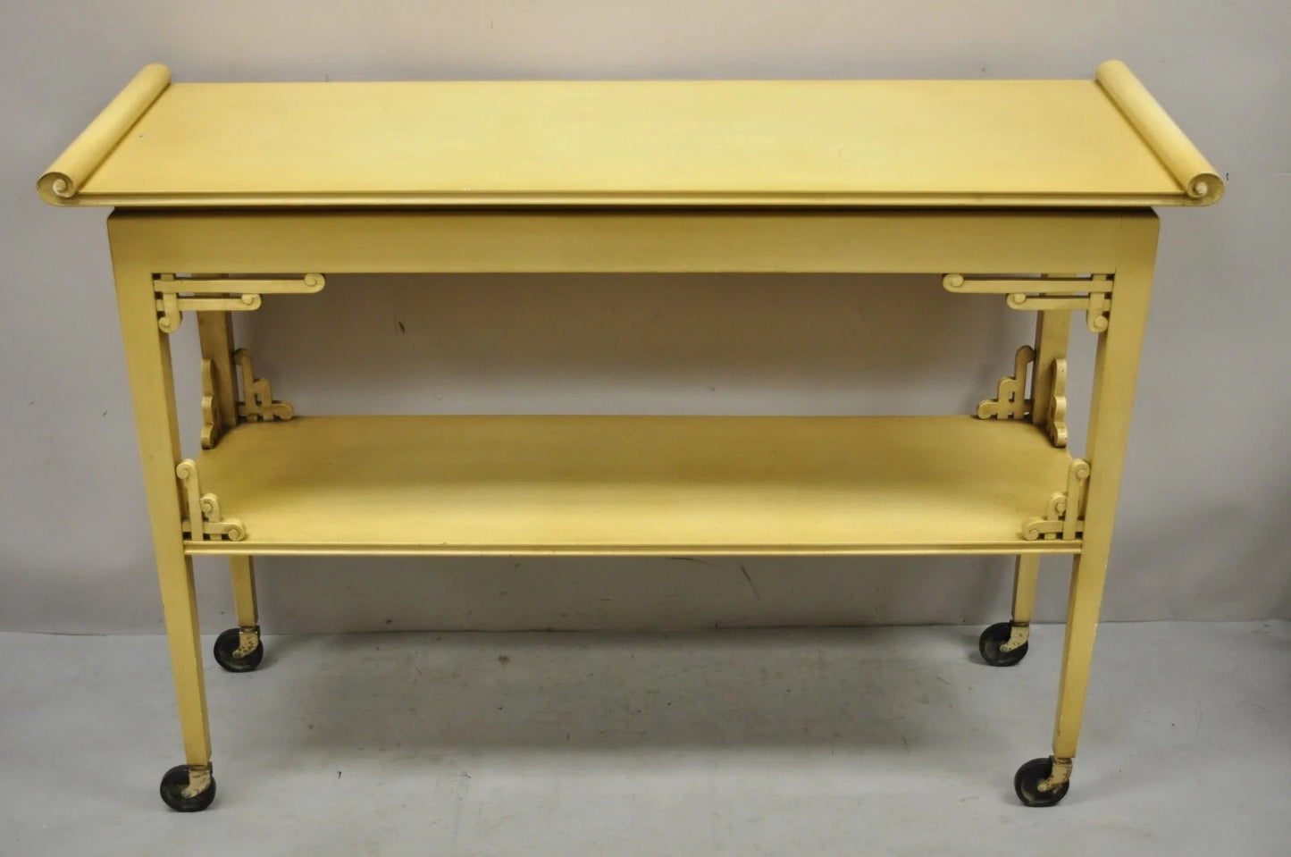 Vintage Chinoiserie Bone Lacquer Oriental James Mont Style Console Table Server