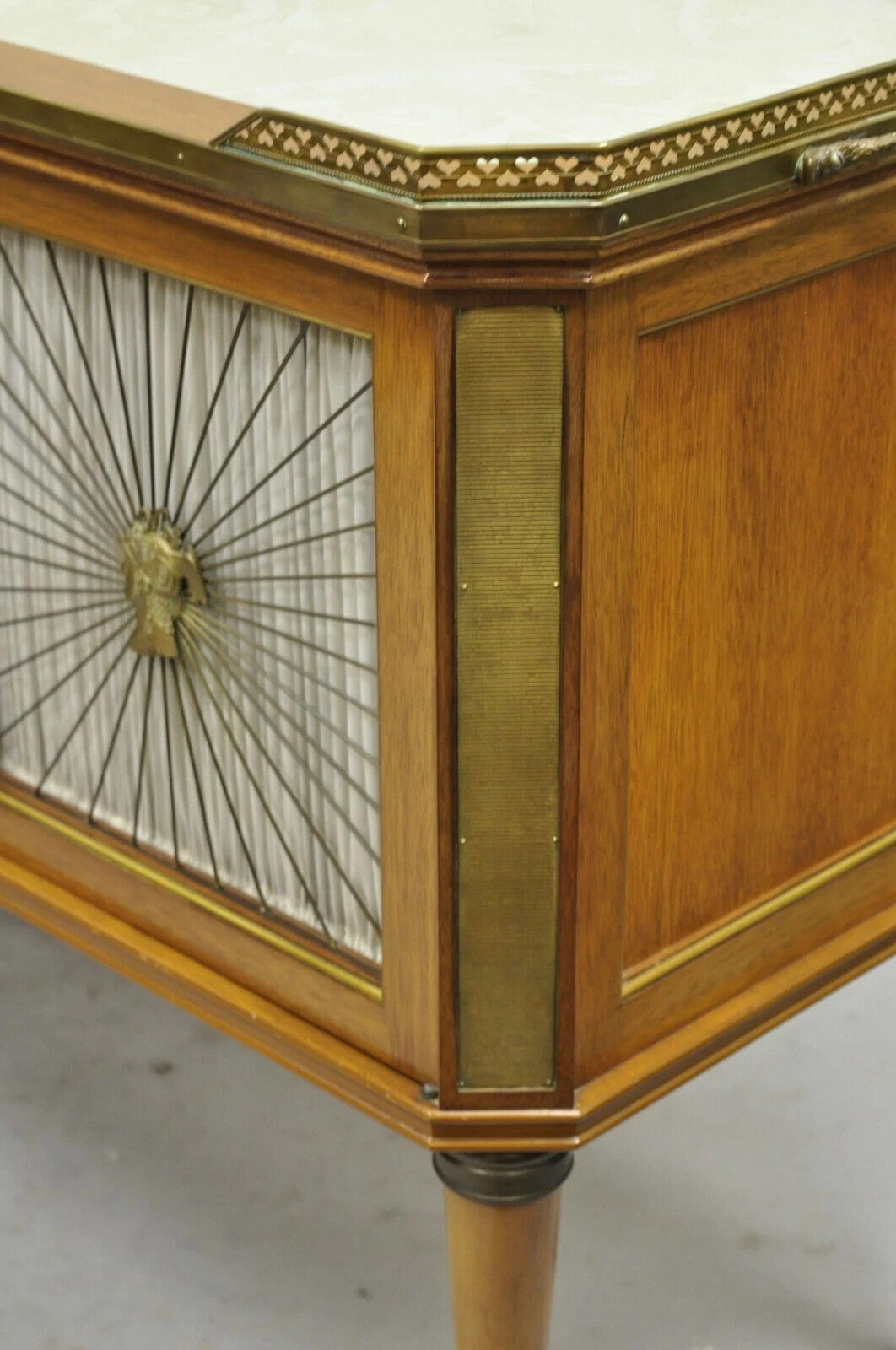 French Neoclassical Regency Mahogany & Bronze Bar Server Cabinet Tables - Pair