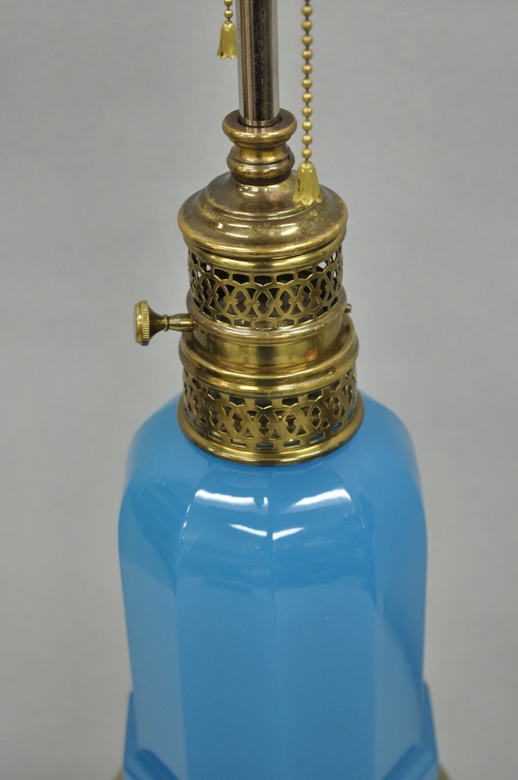 Vintage French Neoclassical Blue Opaline Glass Hollywood Regency Table Lamp