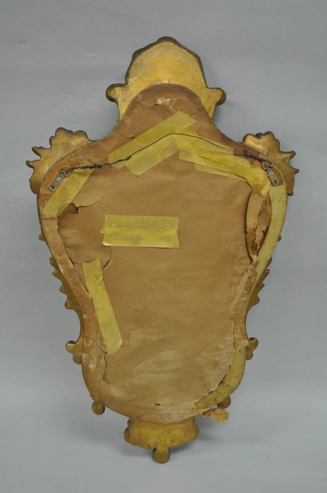 Vintage Italian Rococo Style Gold Giltwood White Shell Carved Wall Mirror