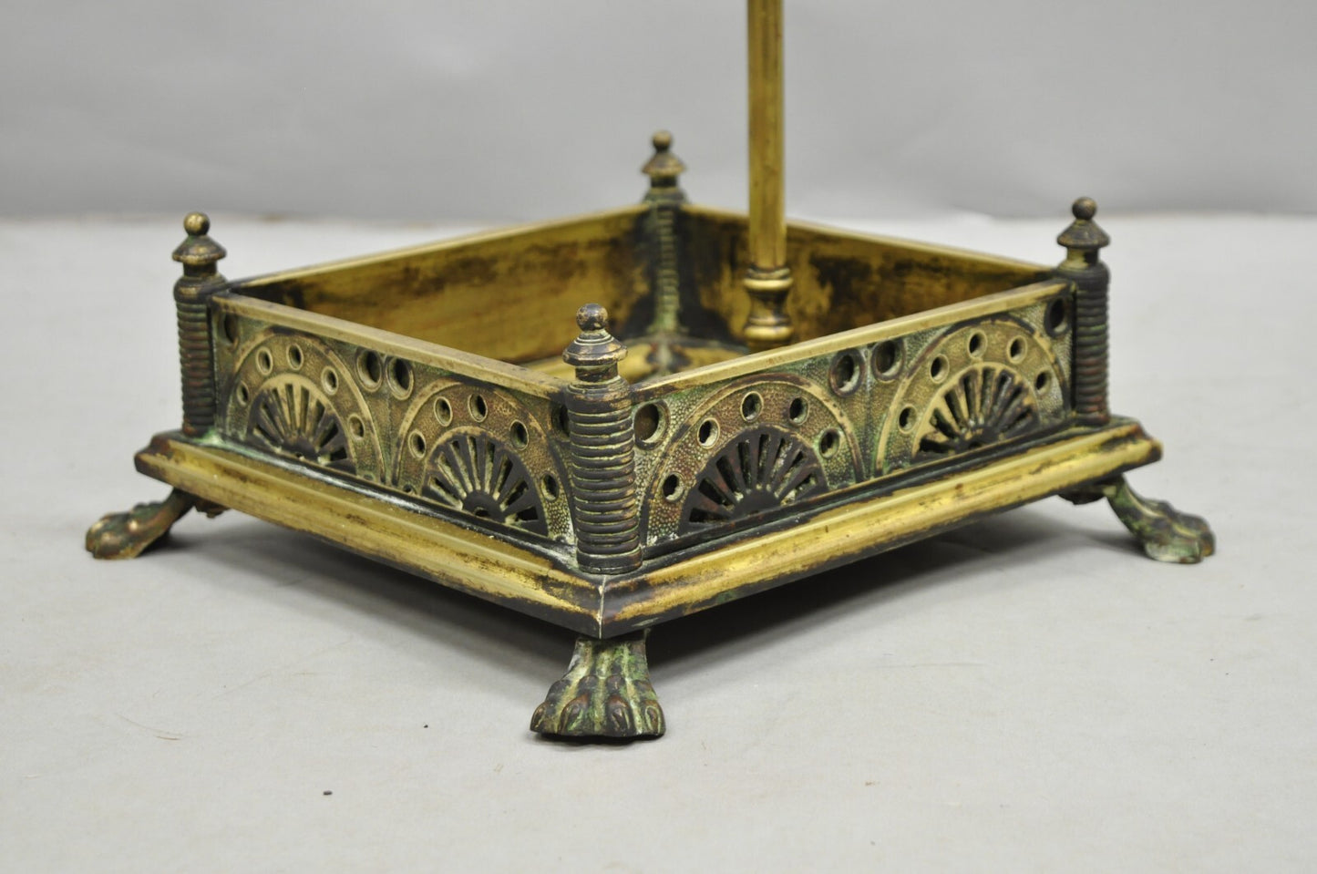 Antique English Art Nouveau Brass Paw Foot Fireplace Tool Set - 4 Pc Set