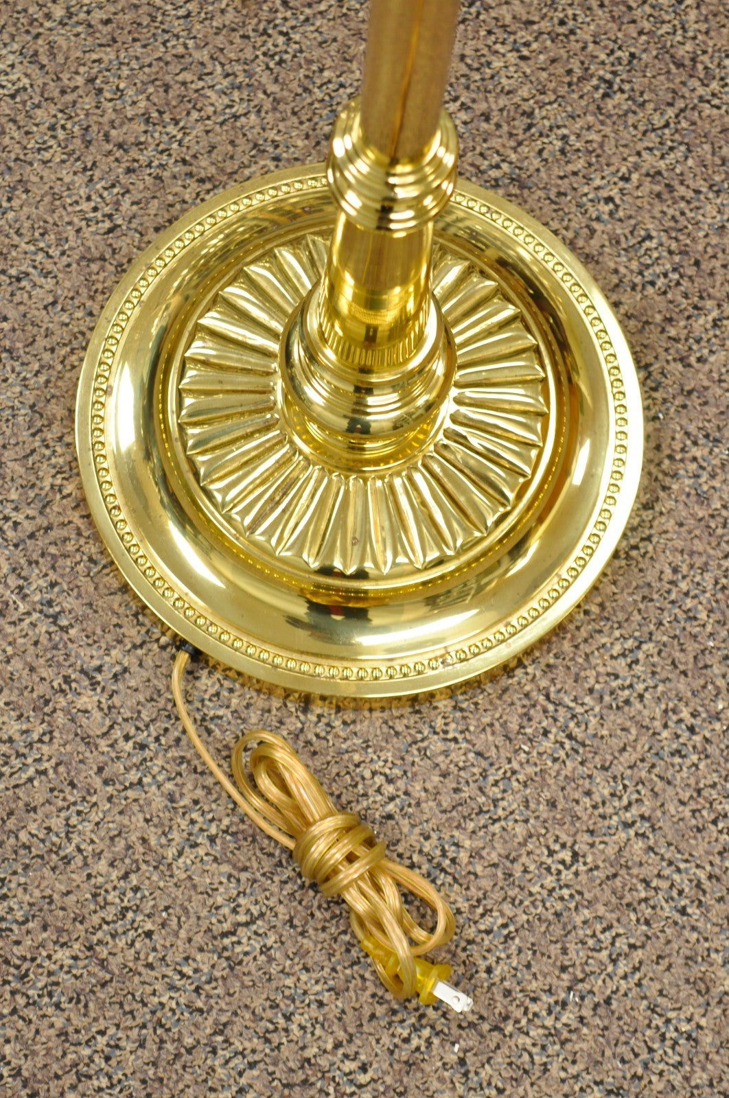 Vintage Traditional Polished Brass Swing Arm Reading Pole Floor Lamp w/ Shade