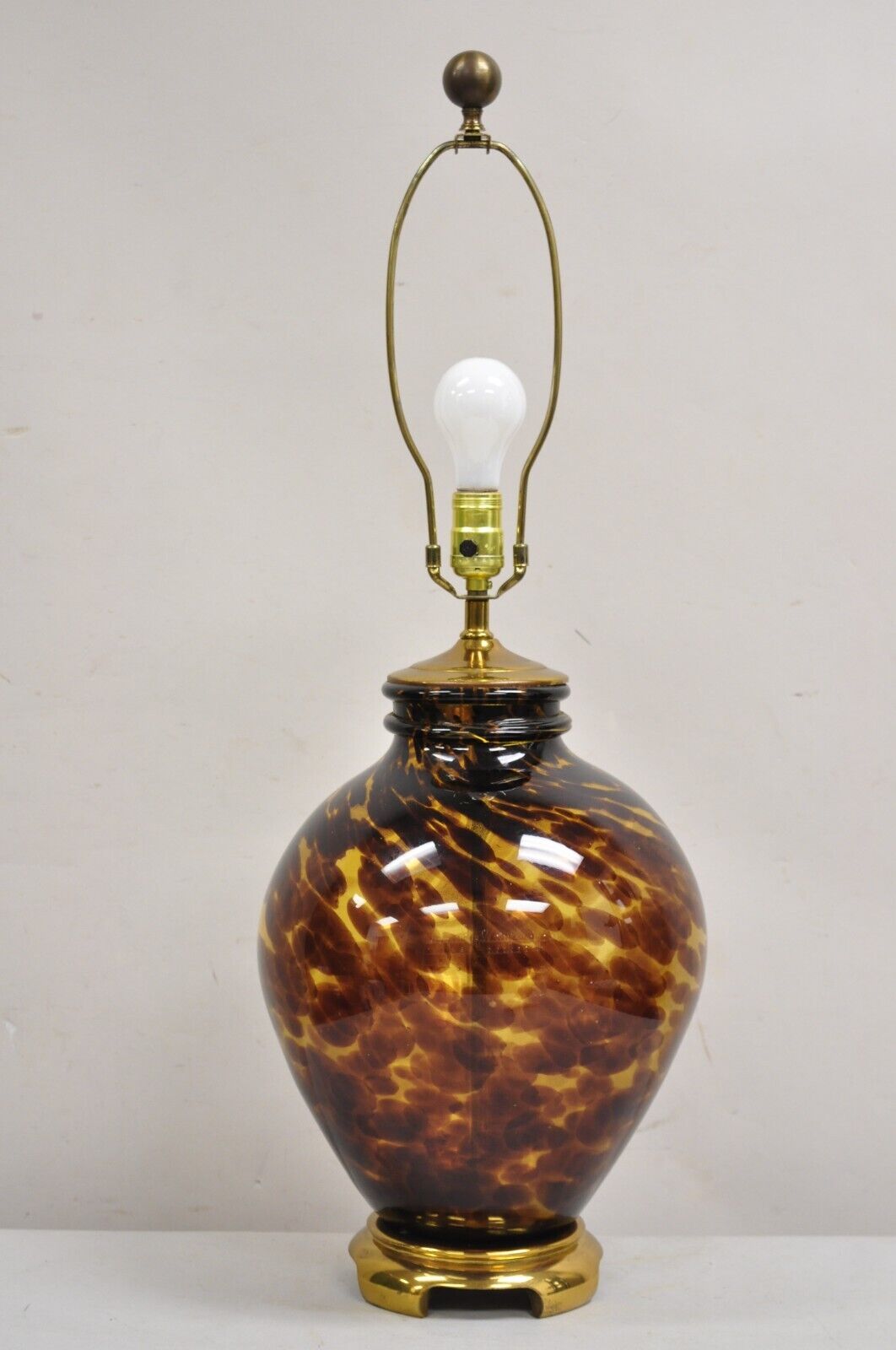 Vintage Chinoiserie Hollywood Regency Tortoise Shell Blown Glass Table Lamp