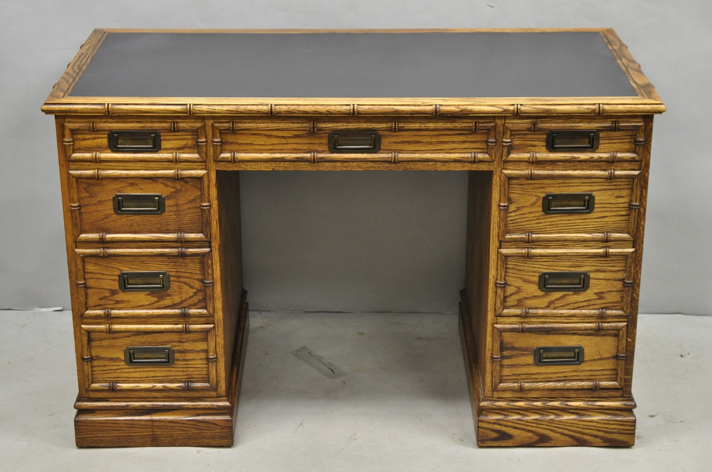 Vintage Hollywood Regency Faux Bamboo Campaign Style Kneehole Desk by Sligh