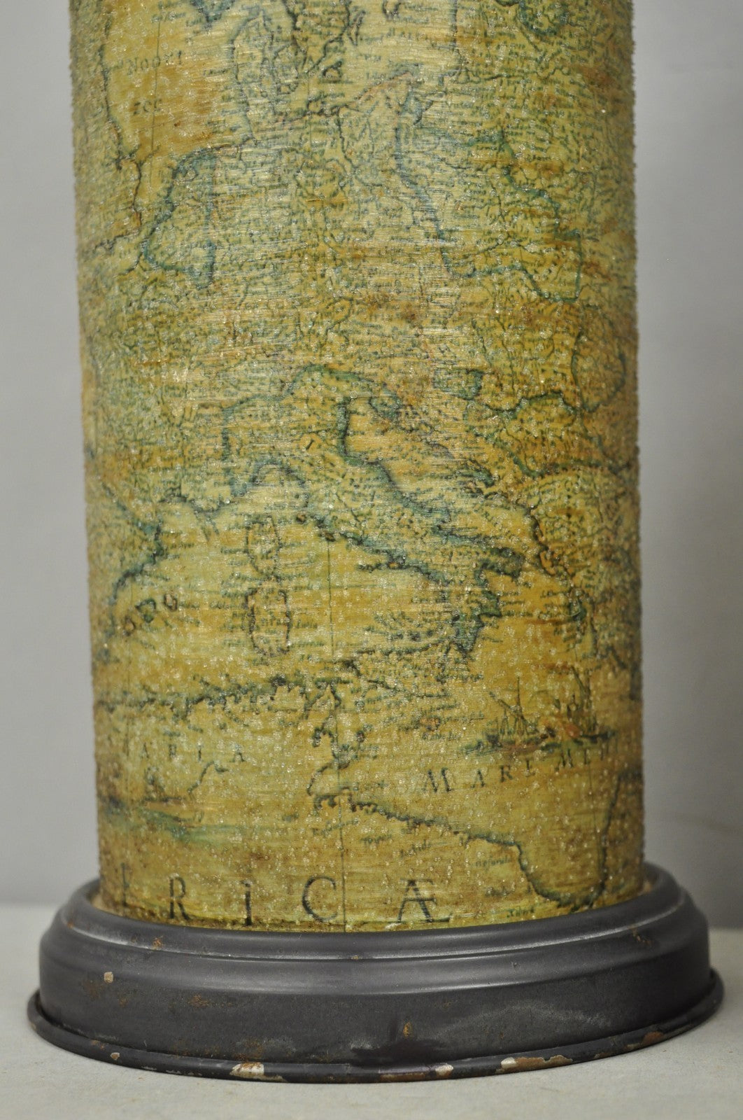 Vintage Regency Style European Old World Map Wrapped Cylinder Table Lamps - Pair
